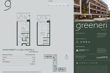 Rzut - Mieszkanie na sprzedaż 2 pokoje o powierzchni 33,88 m² - numer A.4.02b w Greeneri Park