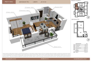 Rzut - Mieszkanie na sprzedaż 2 pokoje o powierzchni 48,56 m² - numer M13 w Przy Parku etap II