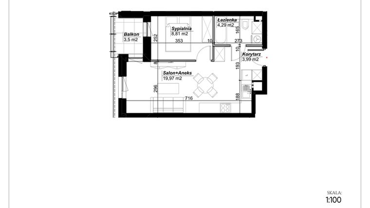 Rzut - Mieszkanie na sprzedaż 2 pokoje o powierzchni 37,06 m² - numer C.51 w Narcyzowe Wzgórza II