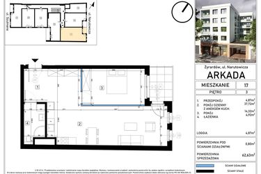 Rzut - Mieszkanie na sprzedaż 2 pokoje o powierzchni 62,63 m² - numer 17 w N15