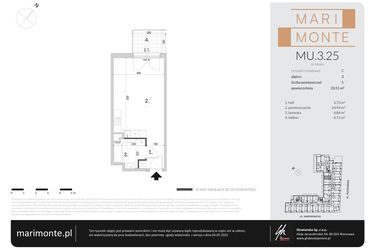 Rzut - Mieszkanie na sprzedaż 1 pokój o powierzchni 33,36 m² - numer MU.3.25 w Marimonte - apartamenty inwestycyjne