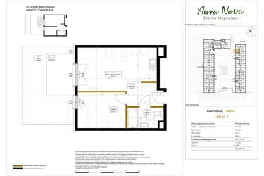 Rzut - Mieszkanie na sprzedaż 2 pokoje o powierzchni 40,19 m² - numer 2 w Aura Nova etap II