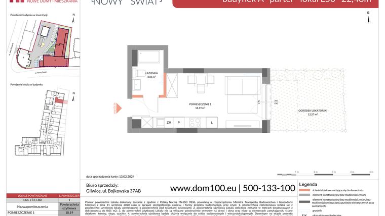 Rzut - Mieszkanie na sprzedaż 1 pokój o powierzchni 22,48 m² - numer L50 w Apartamenty Nowy Świat - inwestycyjne