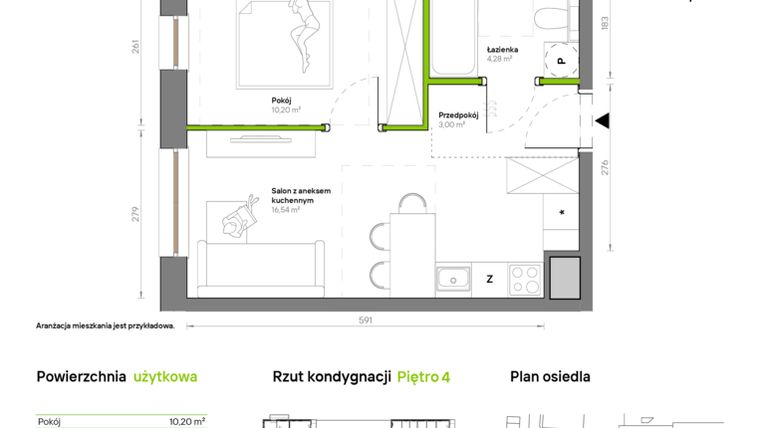 Rzut - Mieszkanie na sprzedaż 2 pokoje o powierzchni 34,02 m² - numer A.4.3 w Żywiecka Vita