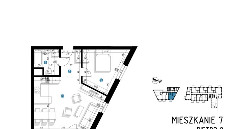 Rzut - Mieszkanie na sprzedaż 2 pokoje o powierzchni 50 m² - numer 6C.7 w Parkowa 6AC - ETAP III