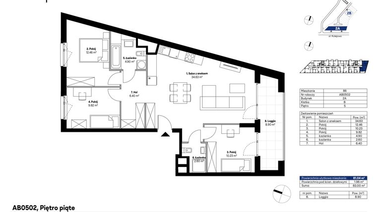 Rzut - Mieszkanie na sprzedaż 4 pokoje o powierzchni 81,02 m² - numer AB0502 w NU2 Warszawa Wola