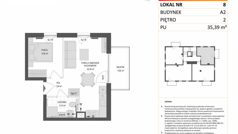Rzut - Mieszkanie na sprzedaż 2 pokoje o powierzchni 35,39 m² - numer A2.8 w Gdańskie Zacisze