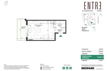 Rzut - Mieszkanie na sprzedaż 1 pokój o powierzchni 30,98 m² - numer 116A-M03 w Entre