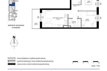 Rzut - Mieszkanie na sprzedaż 3 pokoje o powierzchni 49,01 m² - numer M41 w Kwarcowe Wzgórze