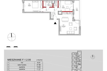 Rzut - Mieszkanie na sprzedaż 3 pokoje o powierzchni 72,6 m² - numer F.1.2.05 w ATAL SKY+ bud. D-F