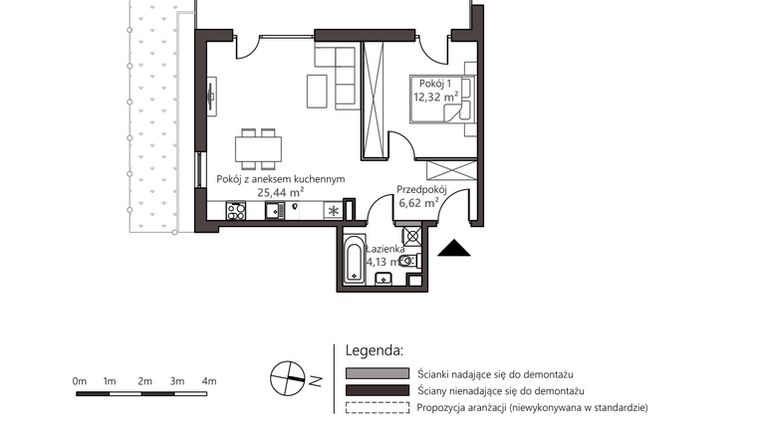 Rzut - Mieszkanie na sprzedaż 2 pokoje o powierzchni 48,51 m² - numer 5B/4 w Nowy Goszyn