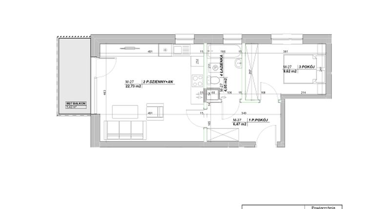 Rzut - Mieszkanie na sprzedaż 2 pokoje o powierzchni 42,87 m² - numer A.27 w Laurowy Zakątek