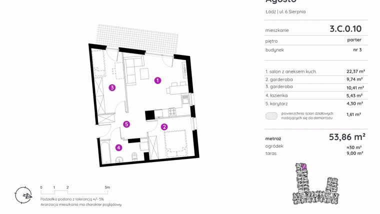Rzut - Mieszkanie na sprzedaż 1 pokój o powierzchni 53,86 m² - numer 3.C.0.10 w Murapol Agosto