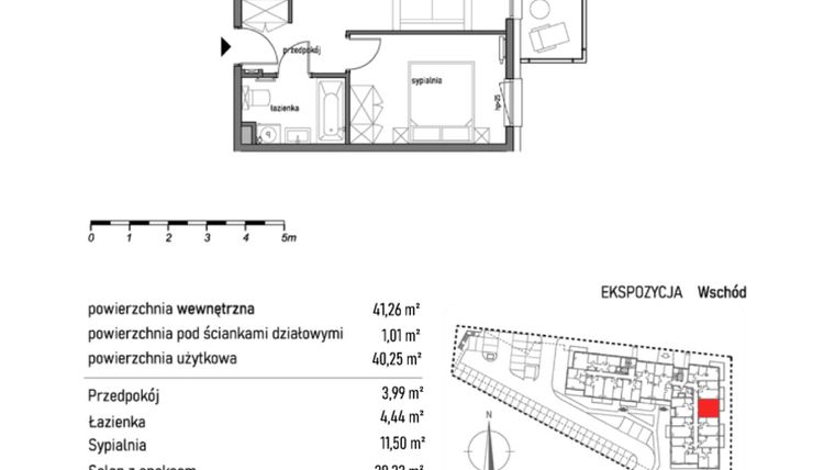 Rzut - Mieszkanie na sprzedaż 2 pokoje o powierzchni 41,26 m² - numer 2.2.3. w Dywizjonu 303