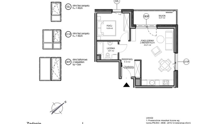 Rzut - Mieszkanie na sprzedaż 2 pokoje o powierzchni 42,73 m² - numer D.1.7.2 w Rumia Centralna