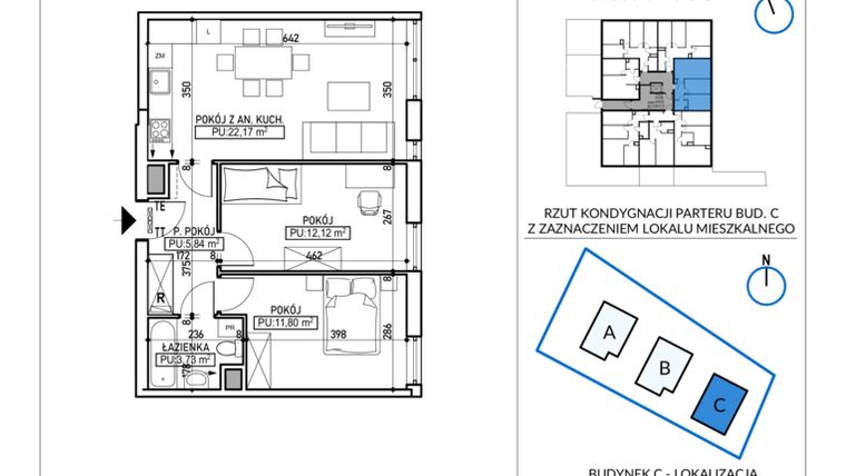 Rzut - Mieszkanie na sprzedaż 3 pokoje o powierzchni 55,66 m² - numer 5-4 w Jodłowicka 5