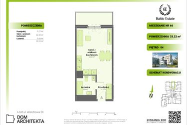 Rzut - Mieszkanie na sprzedaż 1 pokój o powierzchni 33,22 m² - numer 04.M.66 w Dom Architekta