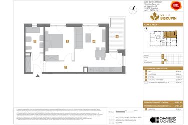 Rzut - Mieszkanie na sprzedaż 2 pokoje o powierzchni 46,97 m² - numer U5 w Wille Biskupin Etap 2.1