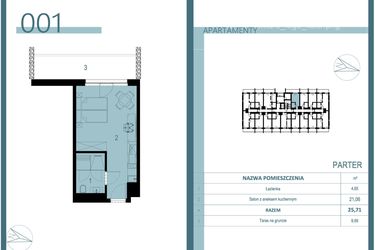Rzut - Mieszkanie na sprzedaż 1 pokój o powierzchni 25,71 m² - numer 001 w Linea Mare Mrzeżyno