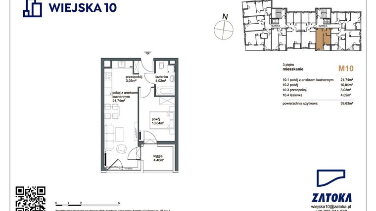 Rzut - Mieszkanie na sprzedaż 2 pokoje o powierzchni 39,63 m² - numer M10 w Wiejska 10