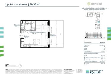 Rzut - Mieszkanie na sprzedaż 1 pokój o powierzchni 30,35 m² - numer AA0008 w Orneko
