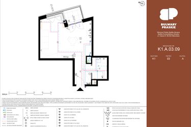 Rzut - Mieszkanie na sprzedaż 1 pokój o powierzchni 36,78 m² - numer K1.A.03.09 w Bulwary Praskie etap K i L