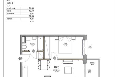 Rzut - Mieszkanie na sprzedaż 2 pokoje o powierzchni 37,64 m² - numer 70 w Rezydencja Liwska 3
