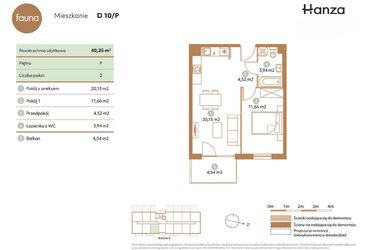 Rzut - Mieszkanie na sprzedaż 2 pokoje o powierzchni 40,25 m² - numer D10-P w Fauna