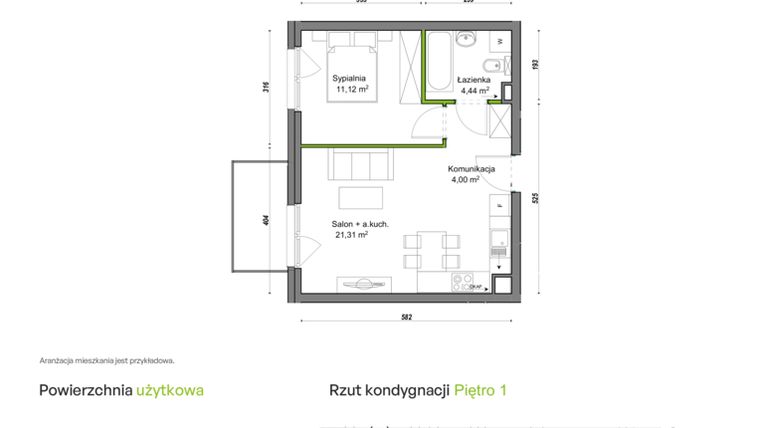 Rzut - Mieszkanie na sprzedaż 2 pokoje o powierzchni 40,87 m² - numer F2/E/04 w Orawska Vita