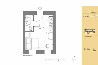 Rzut - Mieszkanie na sprzedaż 1 pokój o powierzchni 21,3 m² - numer K13 w Rezydencja San Petrus