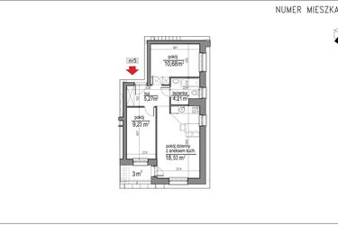 Rzut - Mieszkanie na sprzedaż 3 pokoje o powierzchni 47,92 m² - numer 1m.5 w Osiedle Rytm