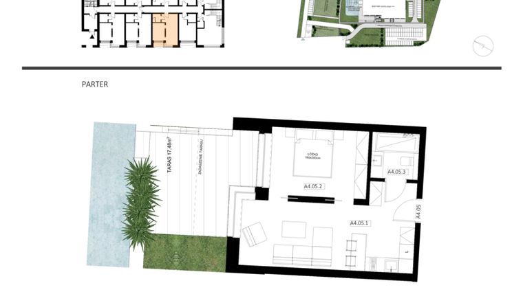 Rzut - Mieszkanie na sprzedaż 2 pokoje o powierzchni 39,4 m² - numer A4.05 w Apartamenty Dźwirzyno
