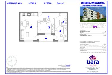 Rzut - Mieszkanie na sprzedaż 3 pokoje o powierzchni 56,62 m² - numer 20 w Osiedle Janowiecka