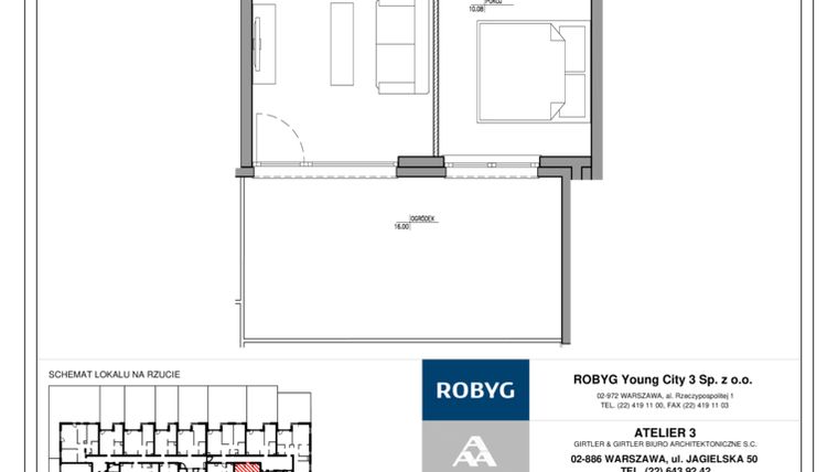 Rzut - Mieszkanie na sprzedaż 2 pokoje o powierzchni 35,51 m² - numer MC/G/B/0/1 w Modern City etap G