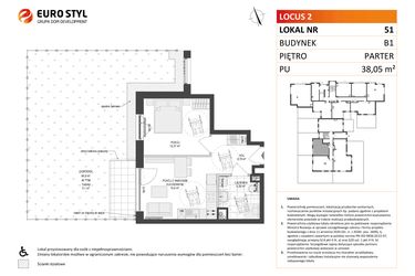 Rzut - Mieszkanie na sprzedaż 2 pokoje o powierzchni 38,05 m² - numer 51 w Locus 2