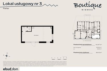 Rzut - Lokal użytkowy na sprzedaż 2 pokoje o powierzchni 40,07 m² - numer U3 w Boutique NIEMCZ