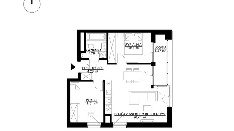 Rzut - Mieszkanie na sprzedaż 3 pokoje o powierzchni 57,85 m² - numer M115 w KrakoVska etap 2