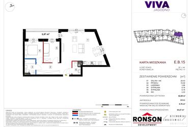 Rzut - Mieszkanie na sprzedaż 3 pokoje o powierzchni 63,52 m² - numer EB_15 w Viva Jagodno etap III