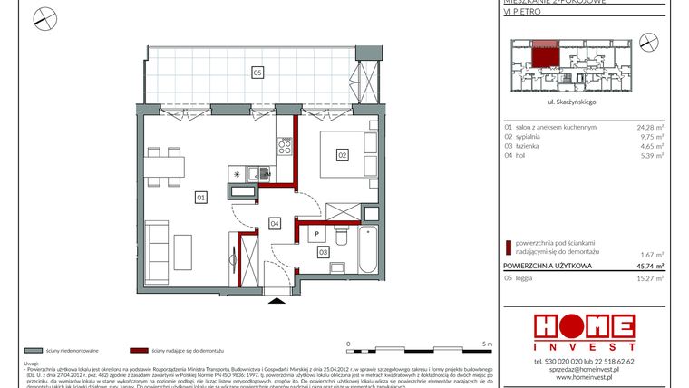 Rzut - Mieszkanie na sprzedaż 2 pokoje o powierzchni 45,74 m² - numer M29 w Rezydencja Ochota
