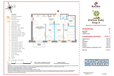 Rzut - Mieszkanie na sprzedaż 4 pokoje o powierzchni 70,4 m² - numer 24 w Zielone Sady etap III