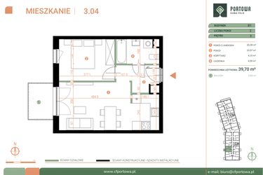 Rzut - Mieszkanie na sprzedaż 2 pokoje o powierzchni 39,7 m² - numer M.03.04 w Casa Feliz Portowa II