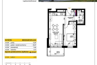 Rzut - Mieszkanie na sprzedaż 2 pokoje o powierzchni 46,15 m² - numer A 8.04 w Park Moniuszki II C