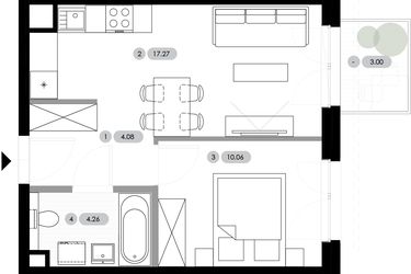 Rzut - Mieszkanie na sprzedaż 2 pokoje o powierzchni 35,67 m² - numer B.2.M3 w Nowe Radwanice