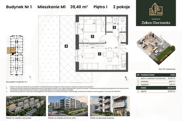 Rzut - Mieszkanie na sprzedaż 2 pokoje o powierzchni 39,4 m² - numer B1.M1 w Osiedle Zielona Chorzowska