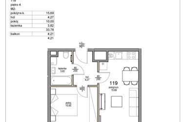 Rzut - Mieszkanie na sprzedaż 2 pokoje o powierzchni 33,78 m² - numer 119 w Rezydencja Liwska 3