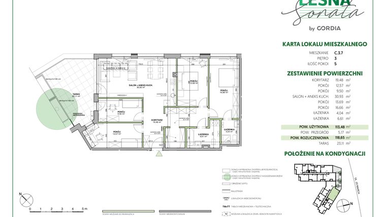 Rzut - Mieszkanie na sprzedaż 5 pokoi o powierzchni 118,73 m² - numer C.3.7 w Leśna Sonata