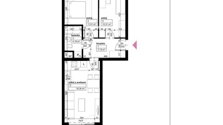 Rzut - Mieszkanie na sprzedaż 3 pokoje o powierzchni 52,04 m² - numer C/3/1/6 w Malta Wołkowyska etap III