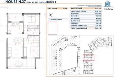 Rzut - Mieszkanie na sprzedaż 2 pokoje o powierzchni 91,25 m² - numer 27 w Velapi II - Murcia