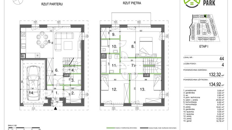 Rzut - Dom na sprzedaż 4 pokoje o powierzchni 135,15 m² - numer 44 w Klebark Park