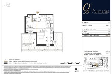 Rzut - Mieszkanie na sprzedaż 2 pokoje o powierzchni 44,32 m² - numer M.01 w Ożarowska 35